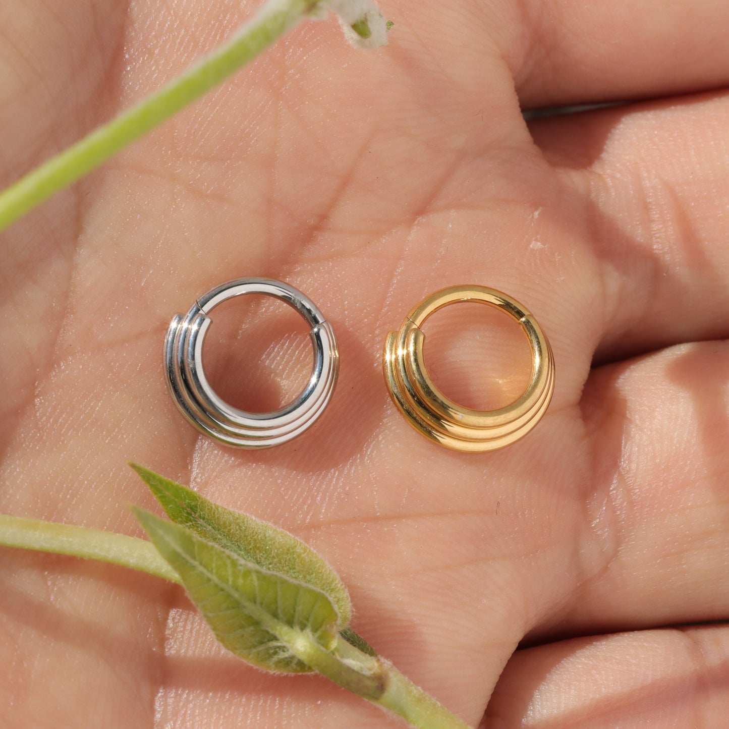 Titanium 3 tier stacked septum ring