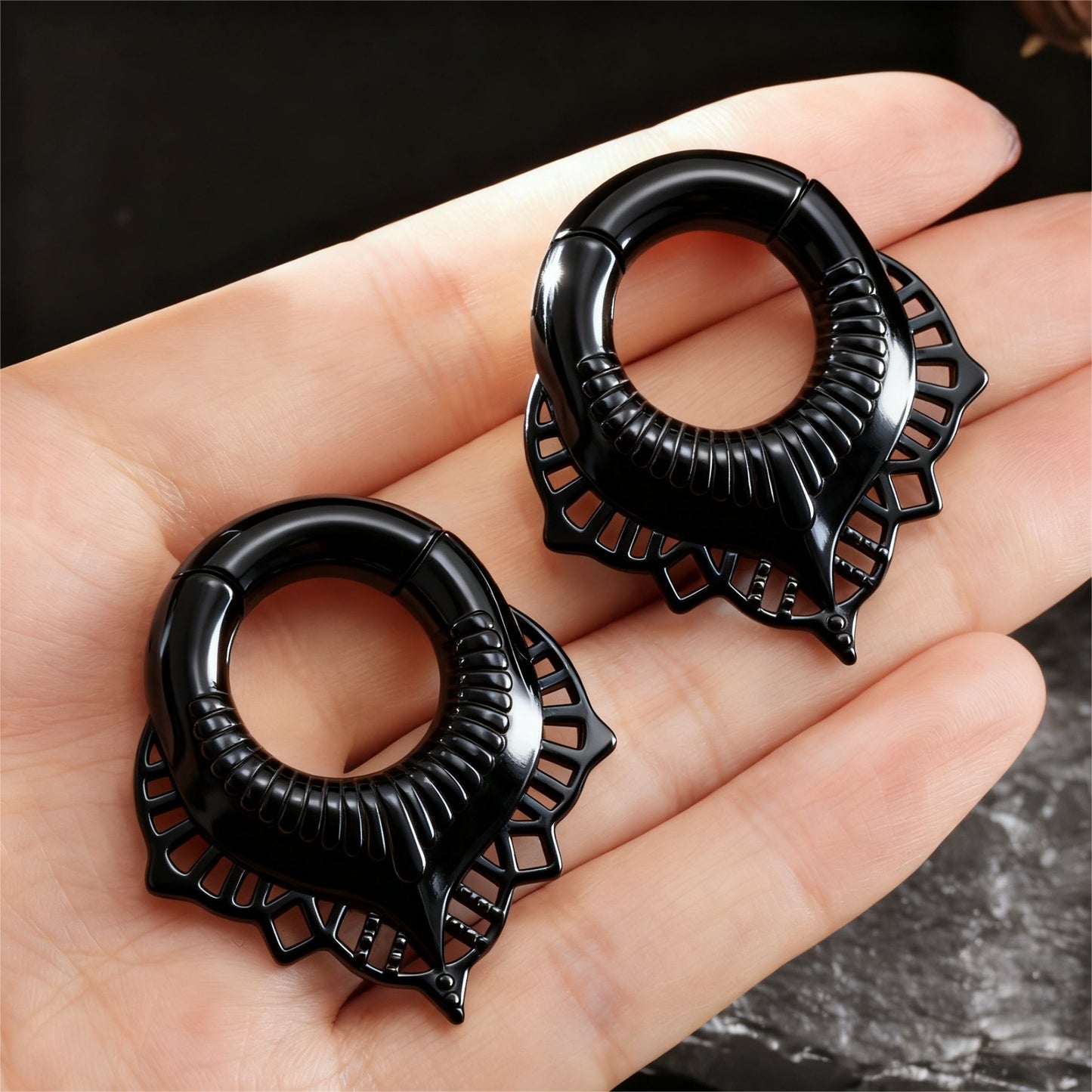 Golden Lace Flower lobe weights/ Hinged Gauge Ring/ 2G Ear Gauges/ Ear Lobe stretching 6mm/ Gift Packaged Ear Weights