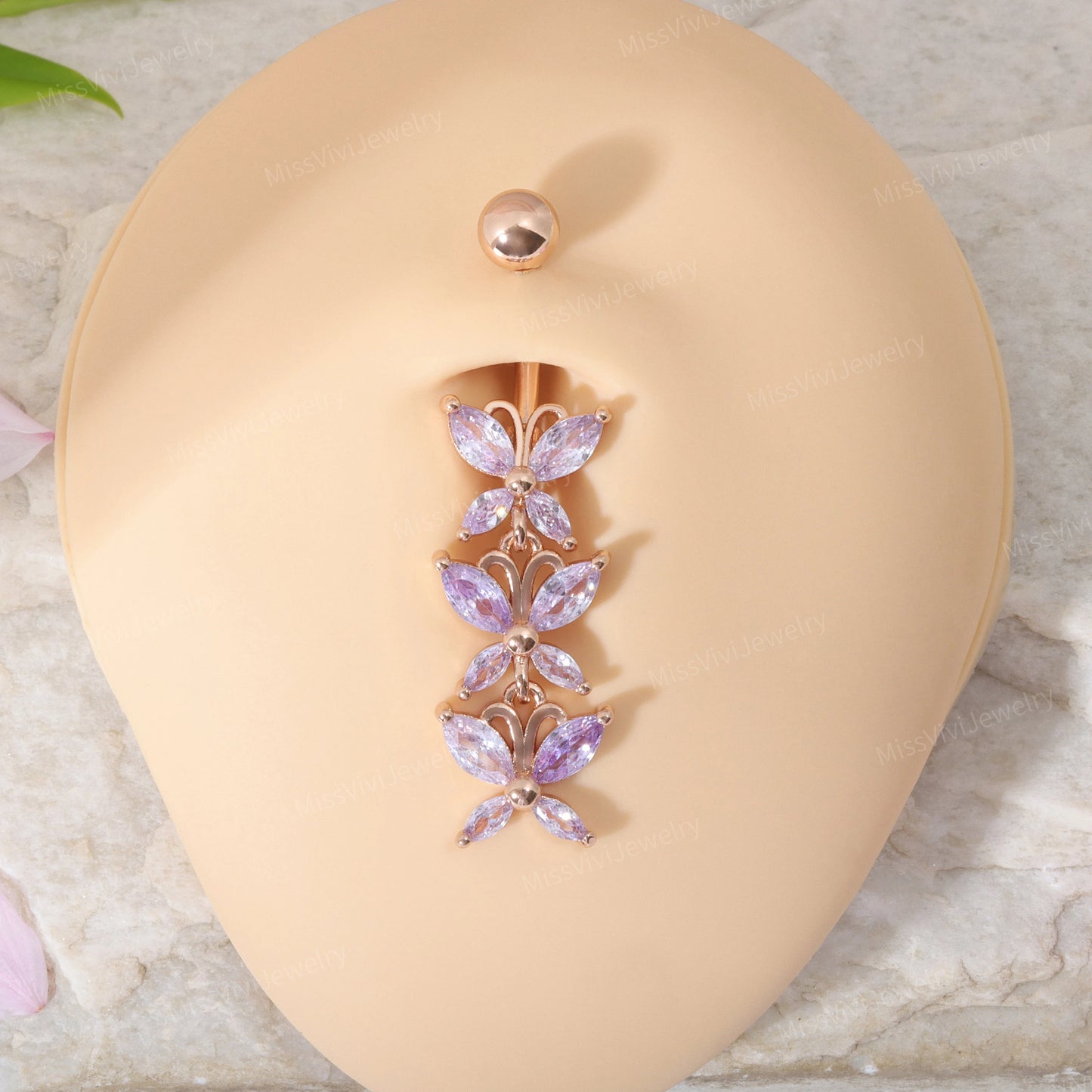 14G CZ Butterfly Belly Button Ring| Dangle Belly Ring| Crystal Navel Ring| Belly Piercing| Butterfly Navel Ring| Silver Belly Bar| 1.6*10mm Miss Vivi Jewelry