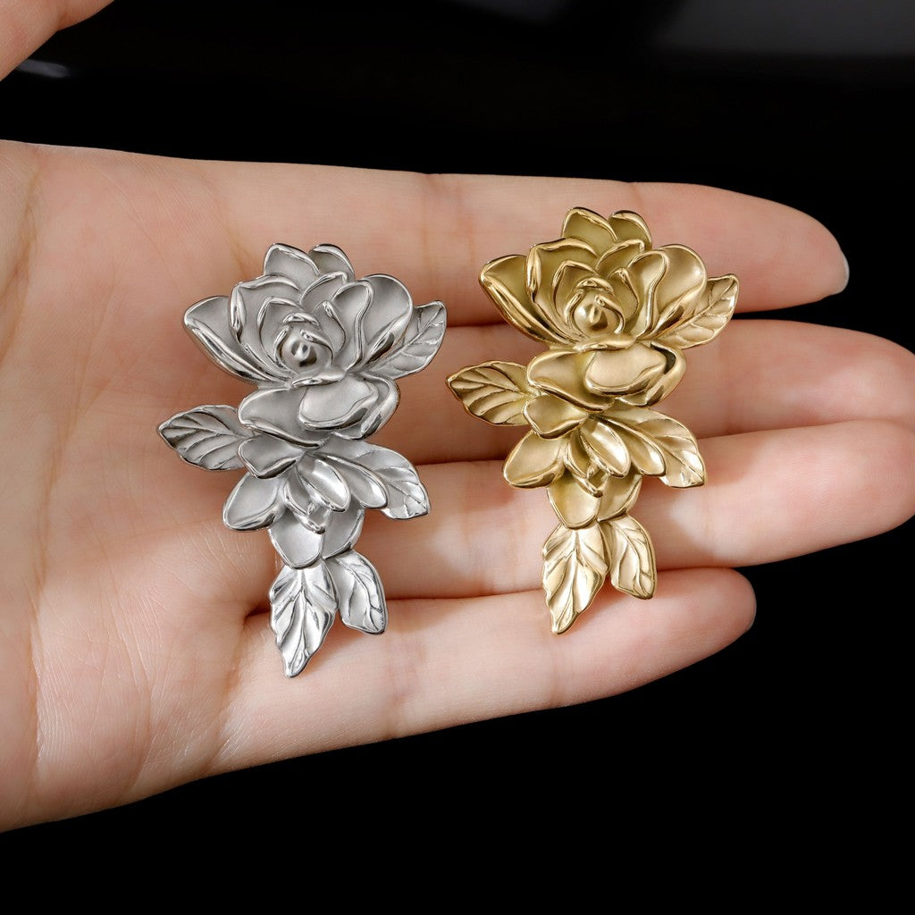 Silvery Rose Ear Weights / High-Quality Ear Hanger/ 00 Gauge Ear Weight Silvery/ Ear Stretched Jewelry/Weighted Dangle 10mm/Lobe Weights Steel