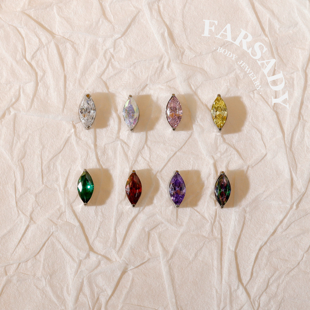 Marquise Zircon - F136 Titanium Colorful CZ Replacement Tops / Fits Threadless Ear Studs