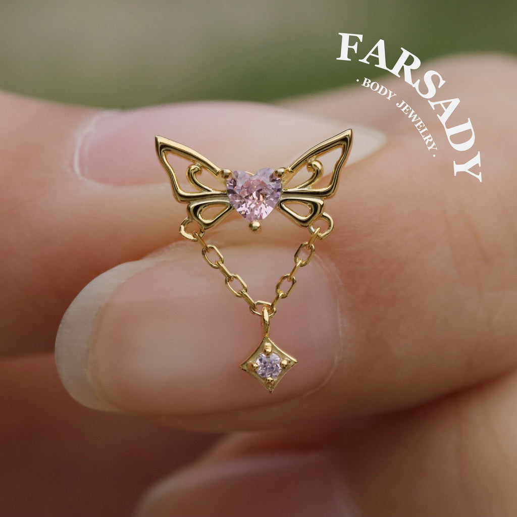 Winged Lumen - Sterling Silver Push In Stud / Fits Cartilage Helix Tragus Lobe Earring / 18K Gold-Plated Threadless Flat Back Piercing, Hypoallergenic Jewelry for Sensitive Skin,
