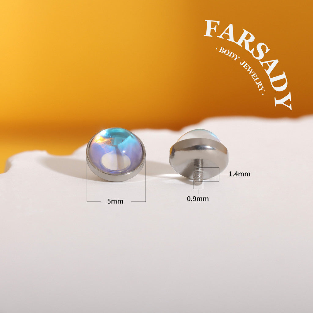 AB Flash Moonstone - F136 Titanium Replacement Tops / Fits Internal Thread Ear Studs