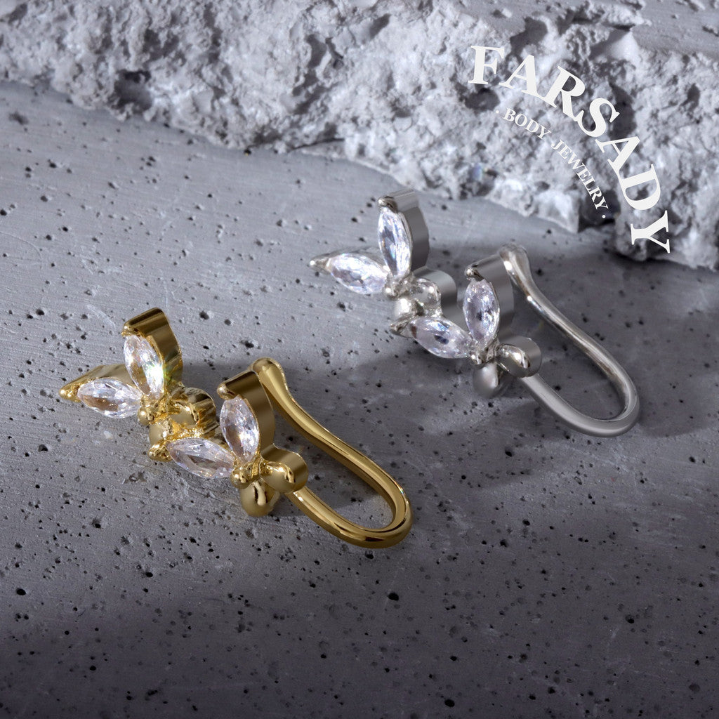 Twin Petal Drift - 925 Silver Fake Nose Ring / Fit Non-Pierced Nose Ring