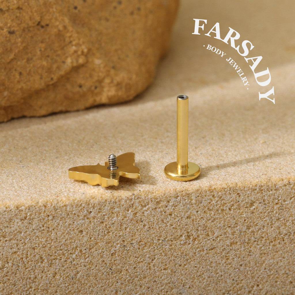 Gilded Moth - F136 Titanium Internally Threaded Stud / Fits Cartilage Helix Tragus Lobe Nostril Piercing