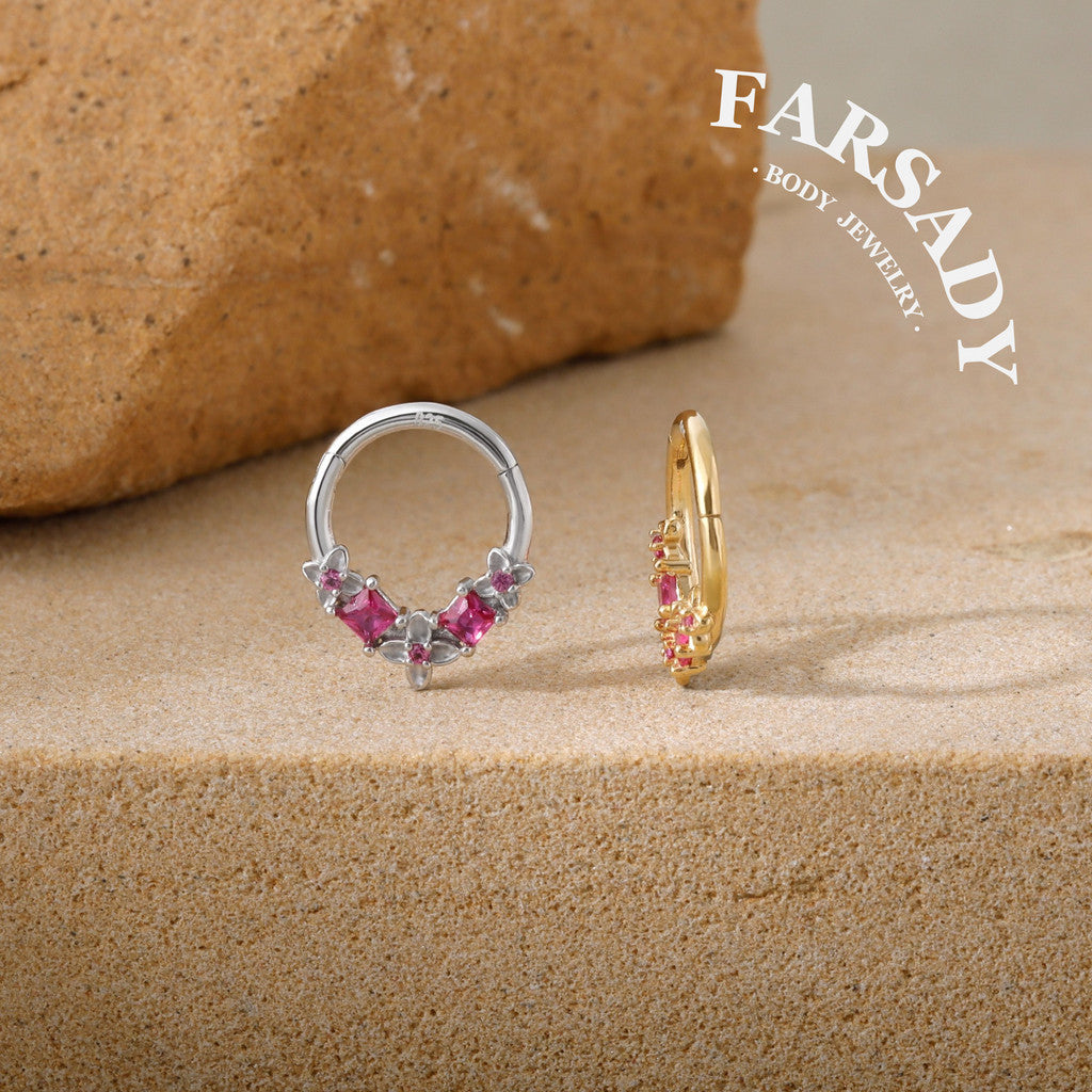 Fuchsia Arc - 925 Silver Hinged Clicker Hoop / Fits 16G Septum Ring Helix Conch Daith Earring