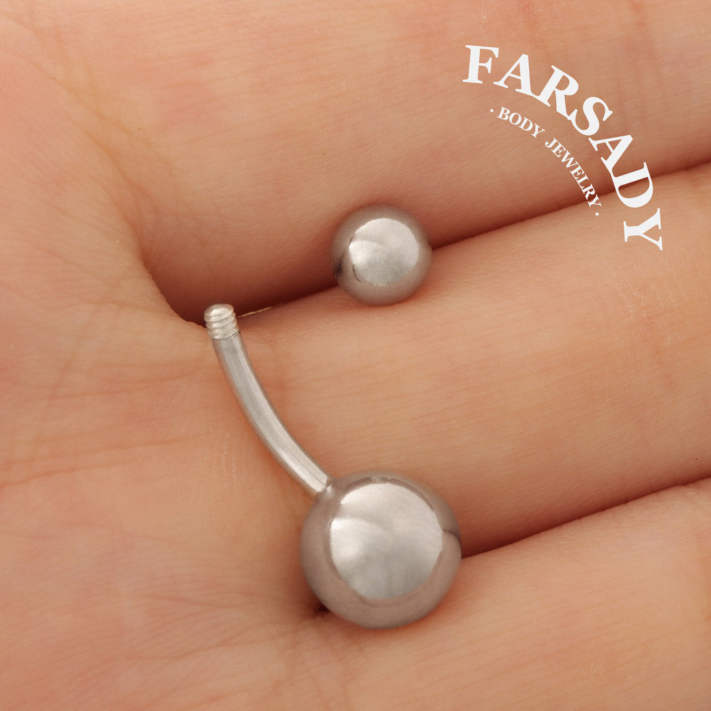 Dual Sphere - 925 Silver Belly Button Ring / Fits 14G Navel Piercing