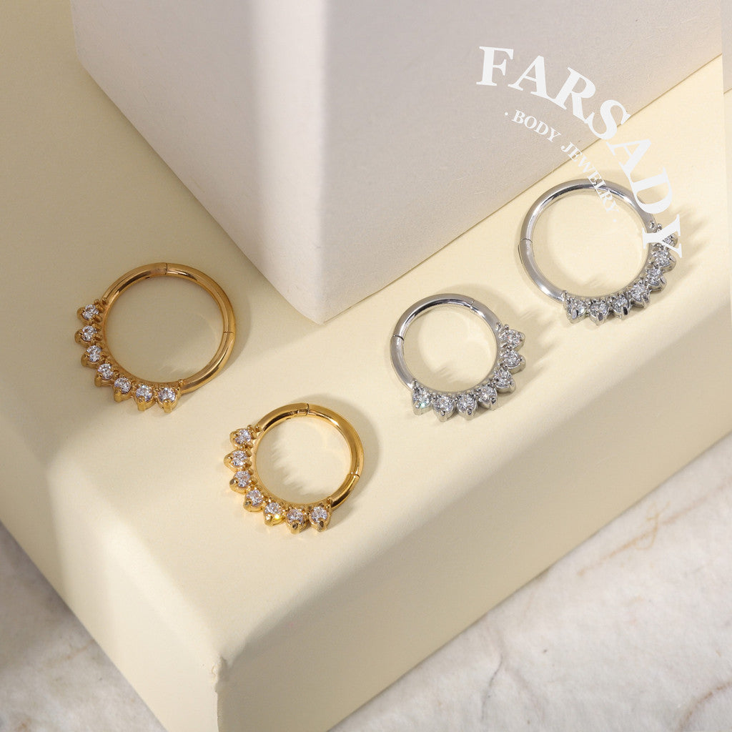 16G 316L Steel Flower CZ Septum Ring, Hinged Septum Hoop, Septum Clicker Gold, Steel Septum Piercing, Septum Jewelry, Cartilage Hoop 1.2*8/10mm