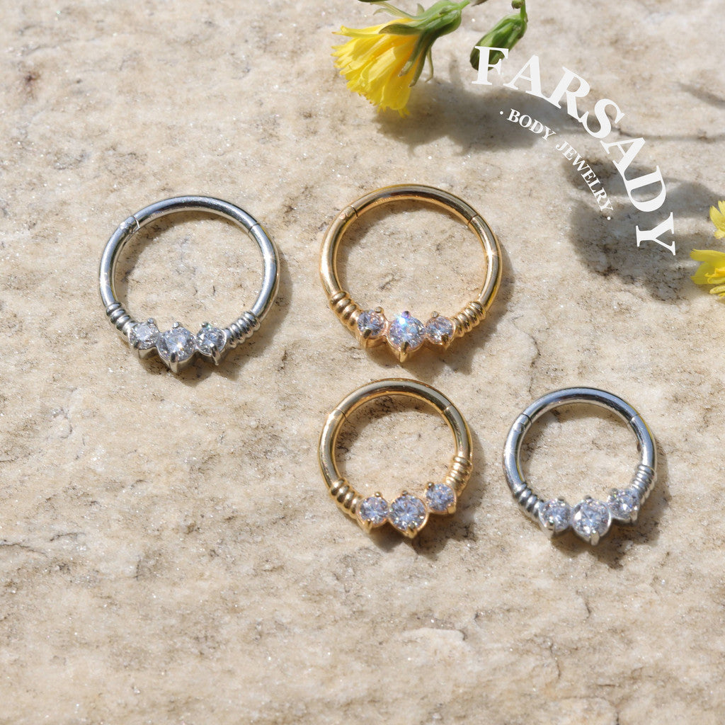 Triple Knot - CZ Hinged Clicker Hoop / Fits 16G Septum Ring Helix Conch Cartilage Earring