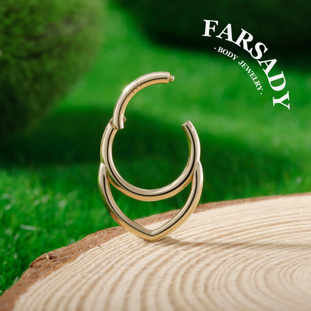 Nested Heart - Solid 14K Gold Hinged Clicker Hoop / Fits 16G Septum Ring Helix Conch Cartilage Earring