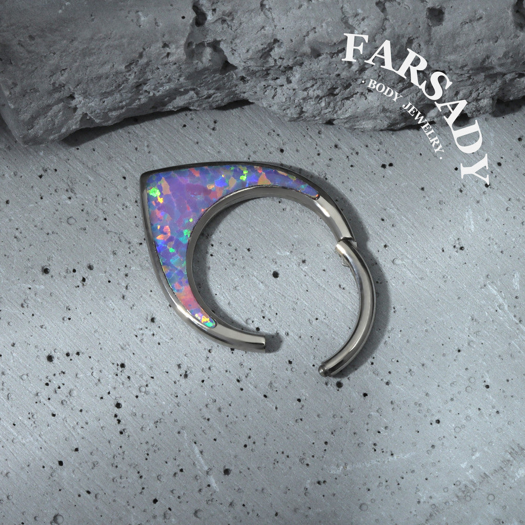 Opal Tear - ASTM F136 Titanium Hinged Clicker Hoop / Fits 16G Septum Ring Helix Conch Cartilage Earring