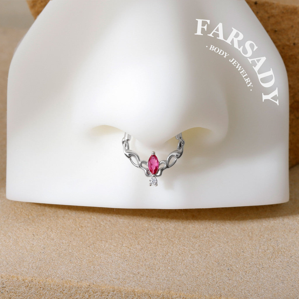 16G Sterling Silver Butterfly Hinged Daith Hoop Earring, Sterling Silver Daith Jewelry, Ruby Daith Hoop Earring, 8mm Cartilage Hoop, Gold Helix| Tragus Hoop
