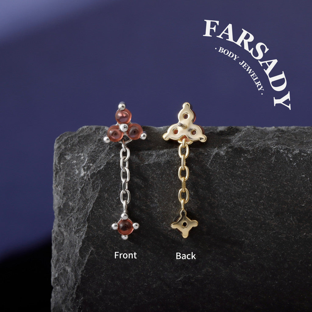 Crimson Drop - 925 Silver Threadless Stud / Fits Cartilage Helix Tragus Lobe Earring