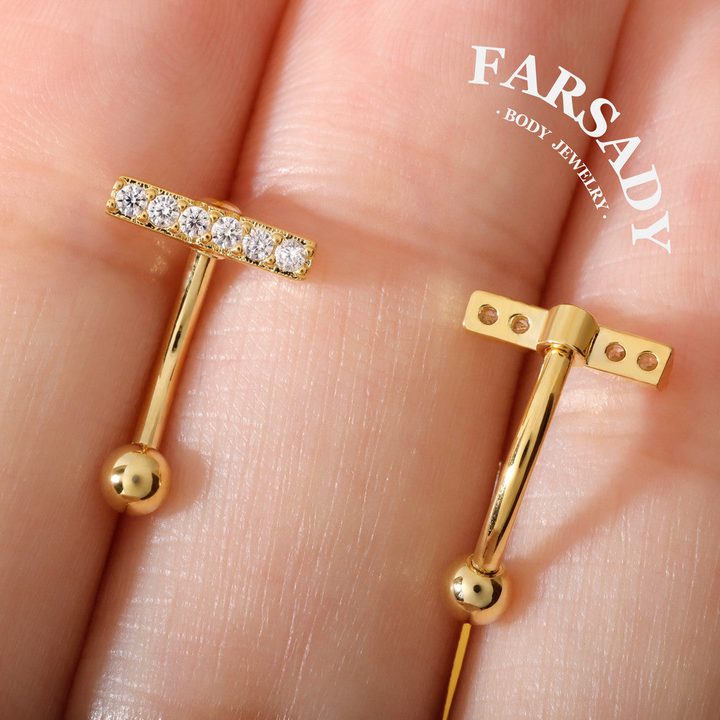 Linear Star Trail - 316L Clear CZ Curved Barbell / Fits 16G Rook Daith Earring Lip Eyebrow Cartilage Piercing