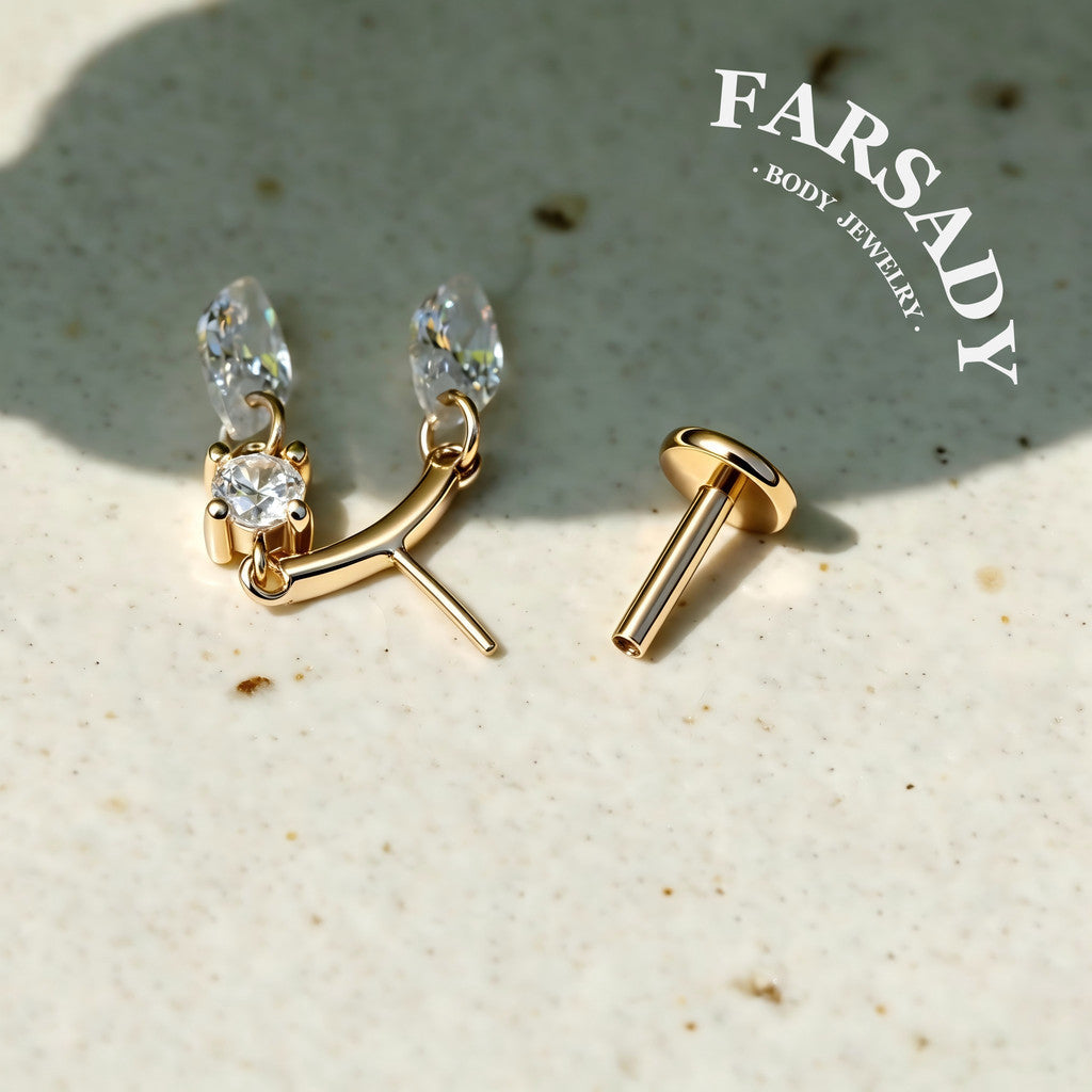 Rhombus Drop - 925 Silver Threadless Stud / Fits Vertical Helix Hidden Rook Earring