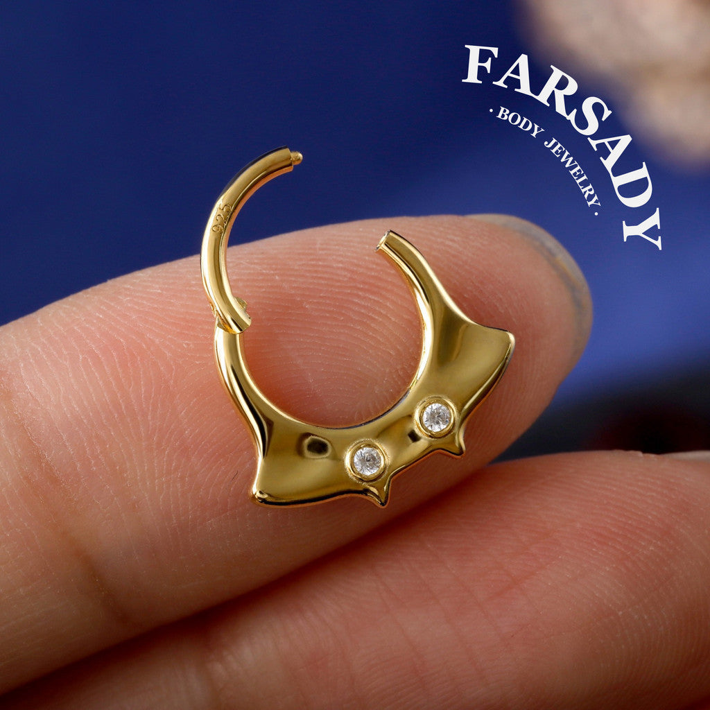Soft Manta - Sterling Silver Hinged Clicker Hoop / Fits 16G Septum Ring Helix Conch Daith Earring