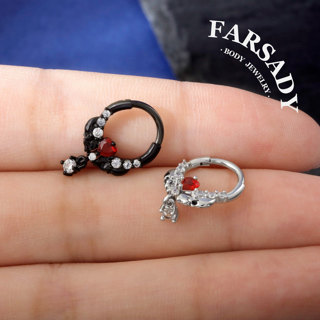16G 316L Skull&Heart Setpum Ring| Septum Clicker Gold| Gothic Daith Piercing| Dangle Daith/Helix/Tragus Hoop Earring| Halloween Gift Idea