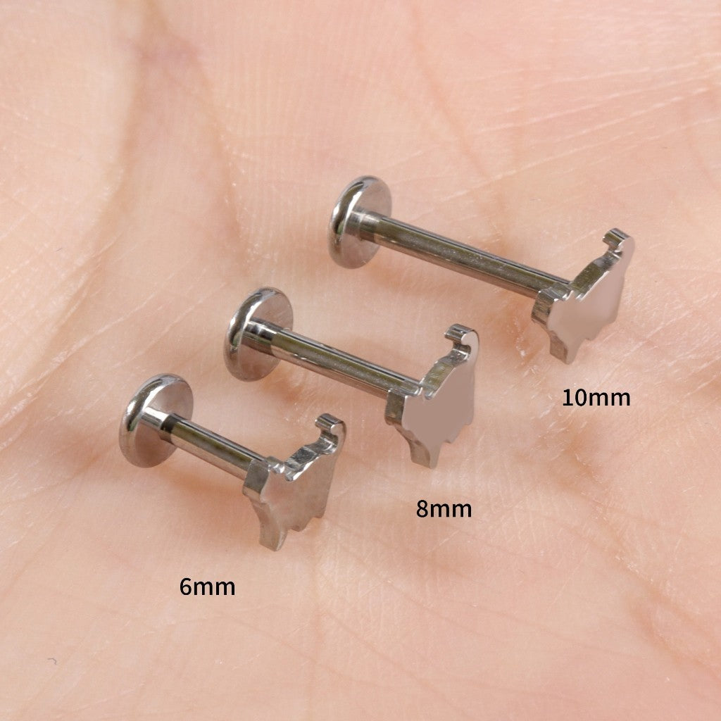 16G 18G Titanium Cute Cat Stud Earring, 1.2*6/8/10mm, Internally Threaded Stud, Flat Back Earring, Cartilage Stud, Tragus Stud, Gift Packaged
