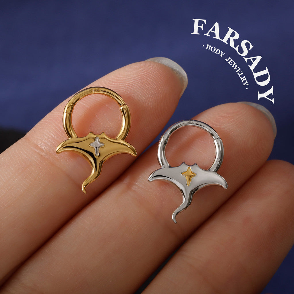 Manta Annulus - 925 Silver Hinged Clicker Hoop / Fits 16G Septum Ring Helix Conch Daith Earring