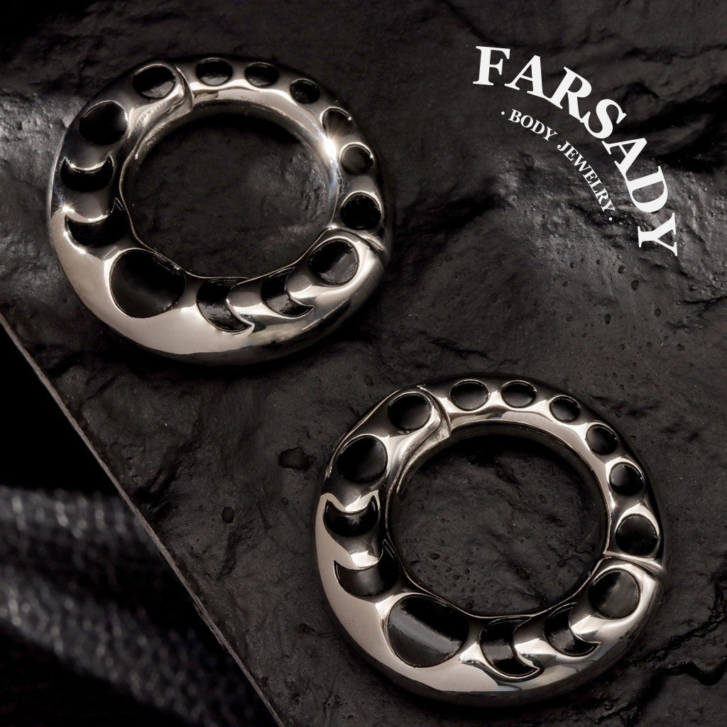 Moon Phases Ear Weights Hoop Magnetic Lock Silvery 316L Steel Ear Hangers 2G Circle Weights Heavy Piercing Earrings for Stretched Ear