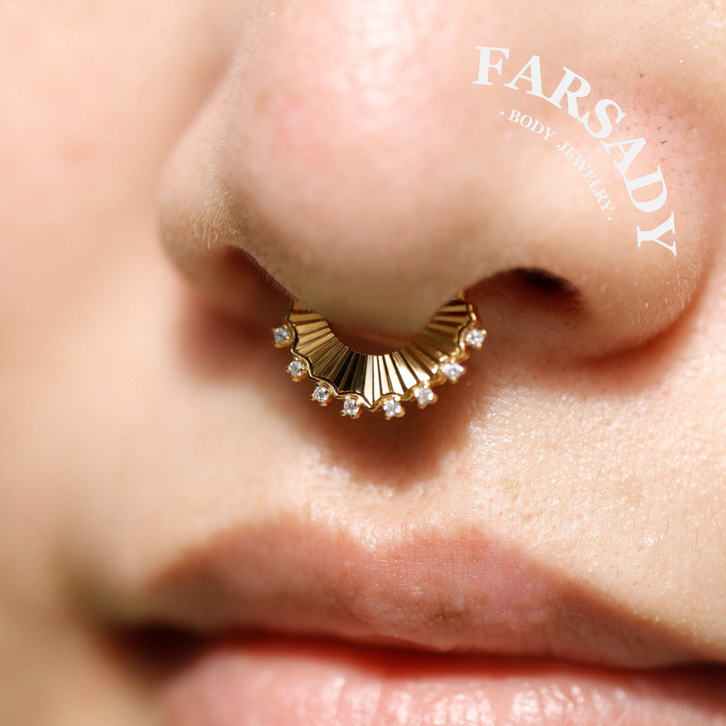 Sterling Silver Moissanite Septum Ring Sterling Silver Plated 18K Gold/Original Design Flower Septum Piercing Jewelry 16G Daith Hoop Earring Helix Tragus