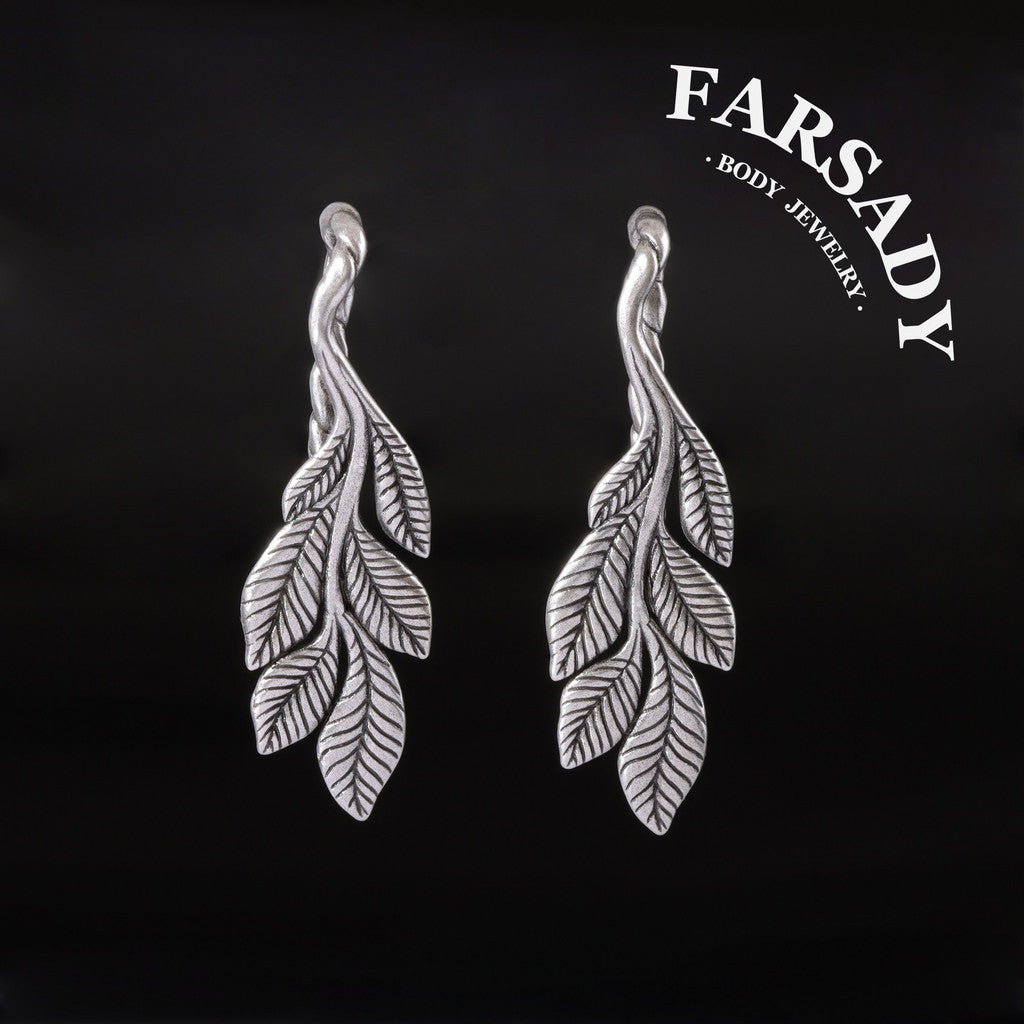Thin Leaf - 316L Hanging Style Ear Weights / Fits 4G 2G Stretched Ear Lobes Tunnels Plugs