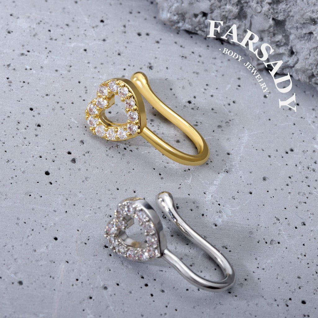 Hollow Heart Halo - 925 Silver Fake Nose Ring / Fit Non-Pierced Nose Ring