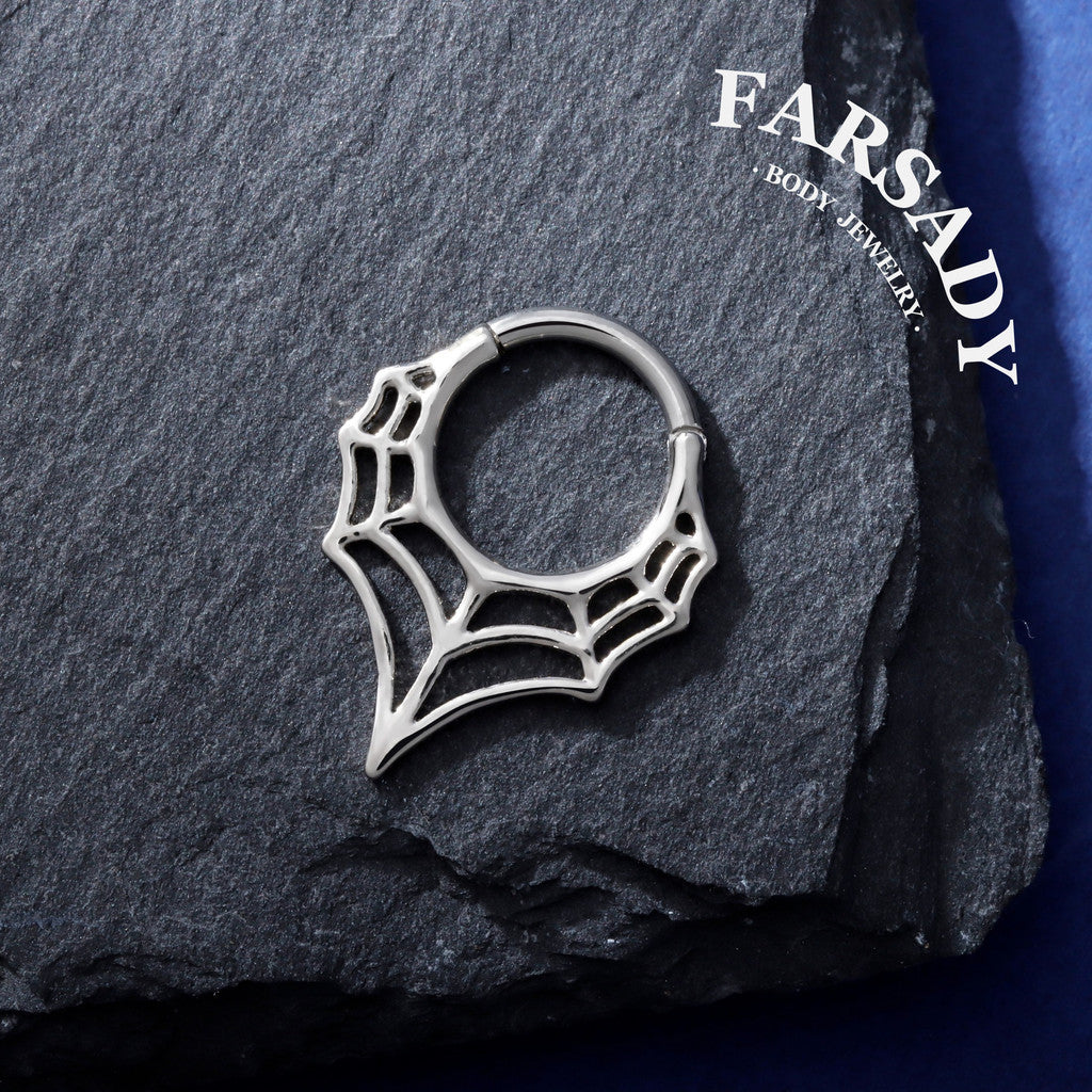 Spider Web Nose Ring Hoop| Punk Septum Ring or Daith Earring| Gothic Halloween Jewelry| 1.2x8mm | Gold or Silver| Septum Clicker Jewelry