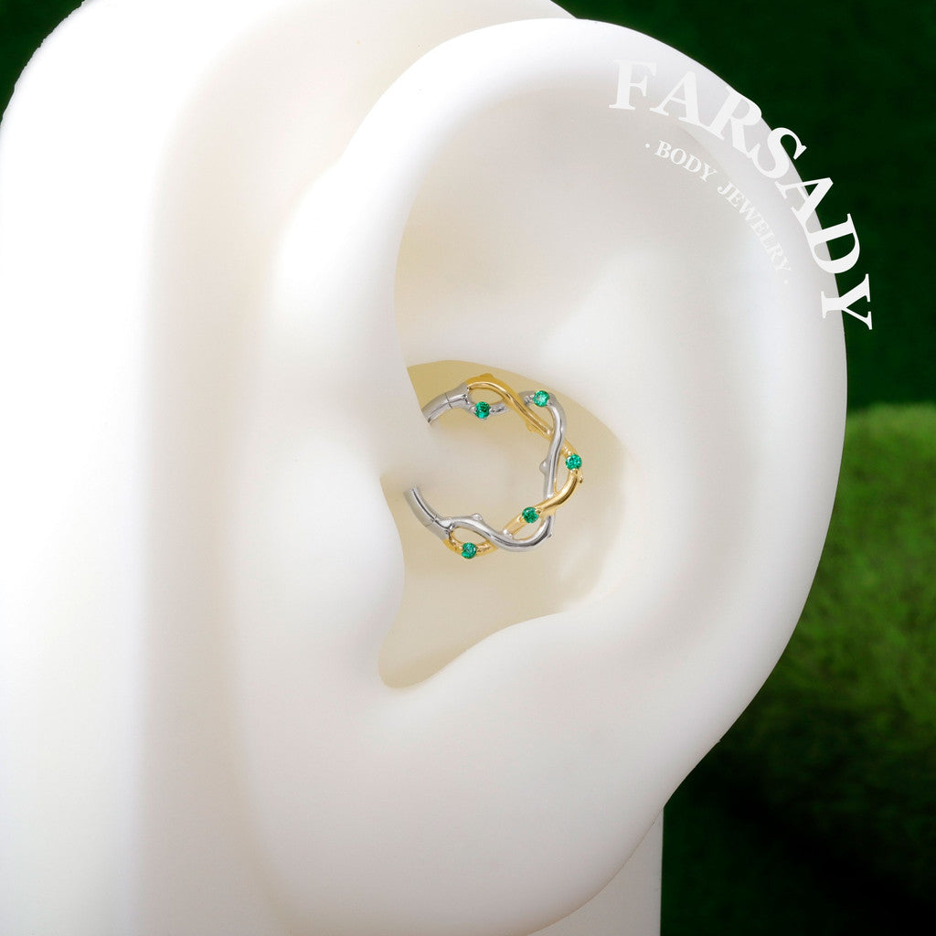 Twig Entwine - Solid 14K Gold Hinged Clicker Hoop / Fits 16G Septum Ring Helix Conch Cartilage Earring