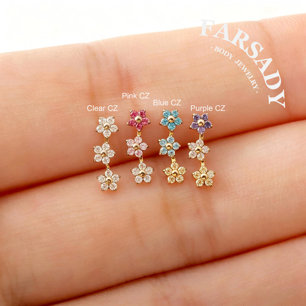 Triple Bloom - F136 Titanium Internally Threaded Stud / Fits Cartilage Helix Tragus Lobe Nostril Piercing