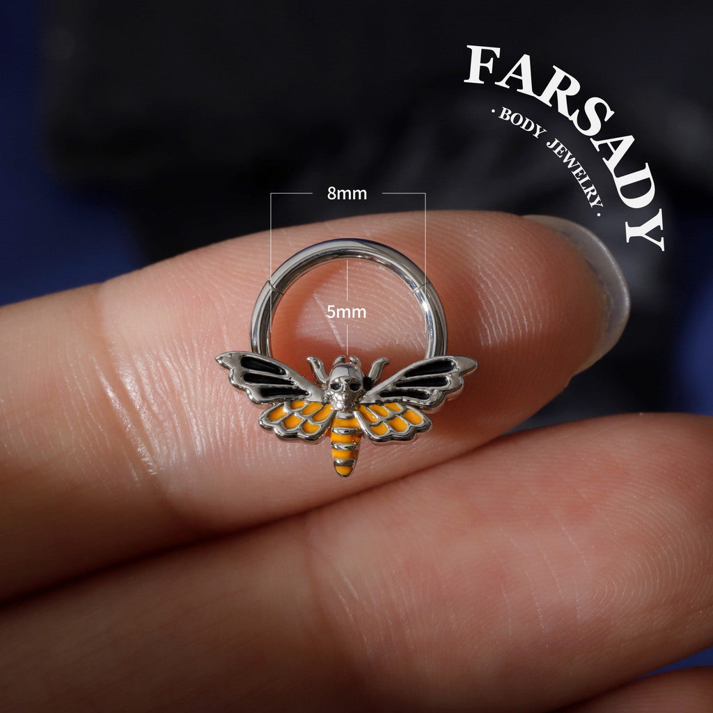16G Death Moth Daith Earring| 316L Steel Septum Ring| Gold Septum Clicker| Helix Piercing Jewelry| Gothic Tragus Hoop | Skull Moth Halloween
