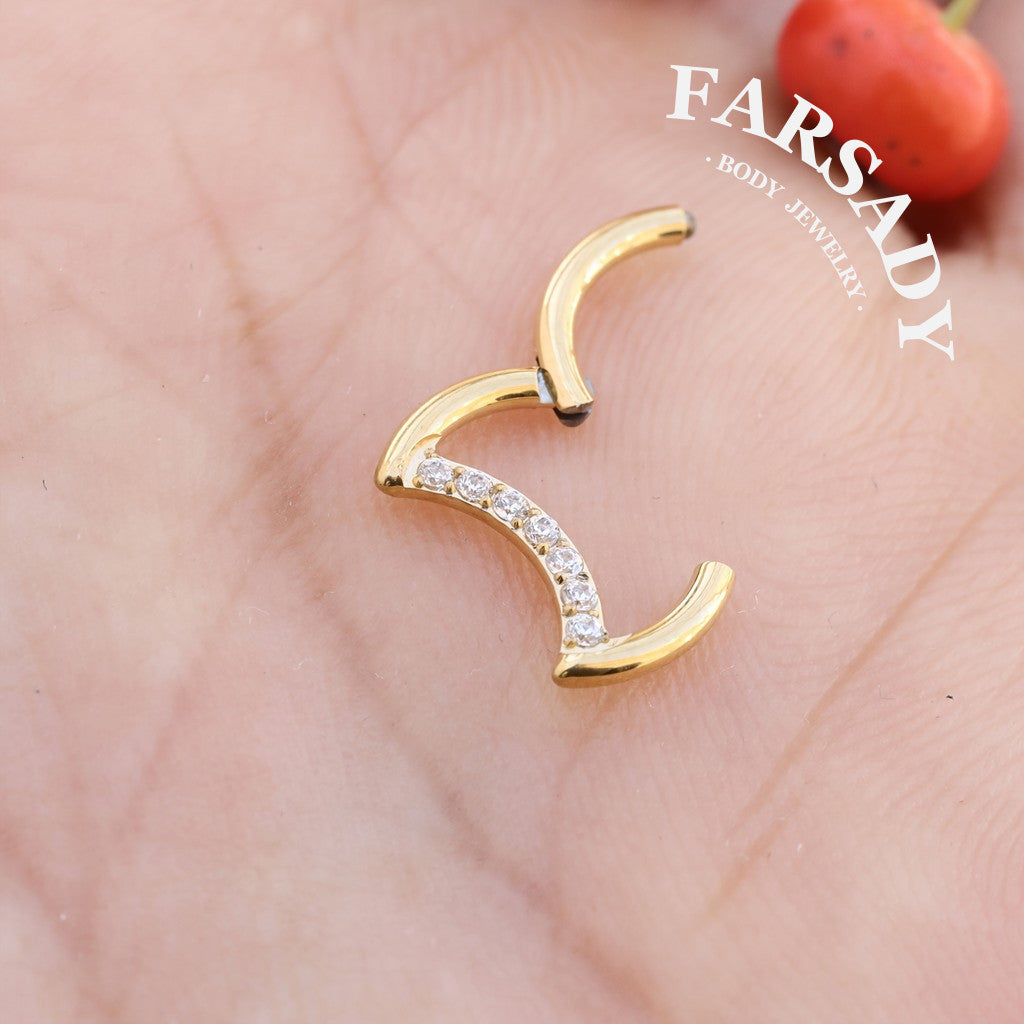 Crescent Shine - 316L Hinged Clicker Hoop / Fits 16G Daith Hoop Cartilage Earring / Hypoallergenic Jewelry for Sensitive Skin, Elegant Piercing Jewelry for Daily Wear & Gifts