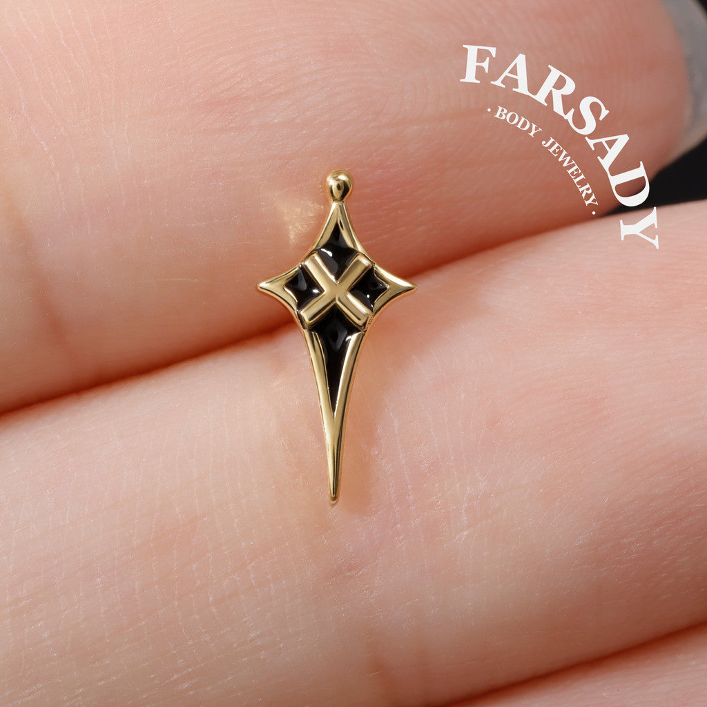 Noir Pole - 925 Silver Threadless Stud / Fits Cartilage Helix Tragus Lobe Nostril Piercing