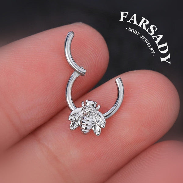 Bee Whisper - F136 Titanium Hinged Clicker Hoop / Fits 16G Septum Ring Helix Conch Cartilage Earring
