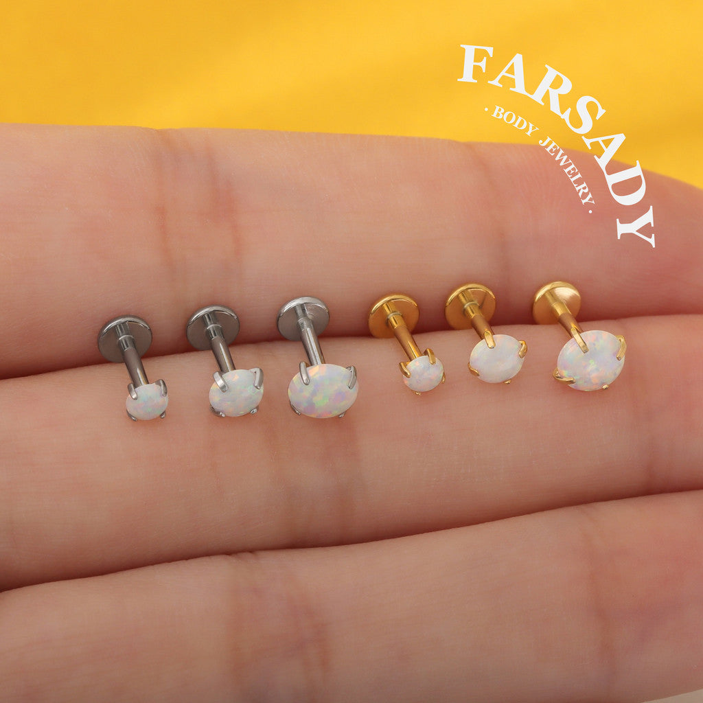 Lunar Opal - F136 Titanium Purple Opal Replacement Tops / Fits Threadless Ear Studs