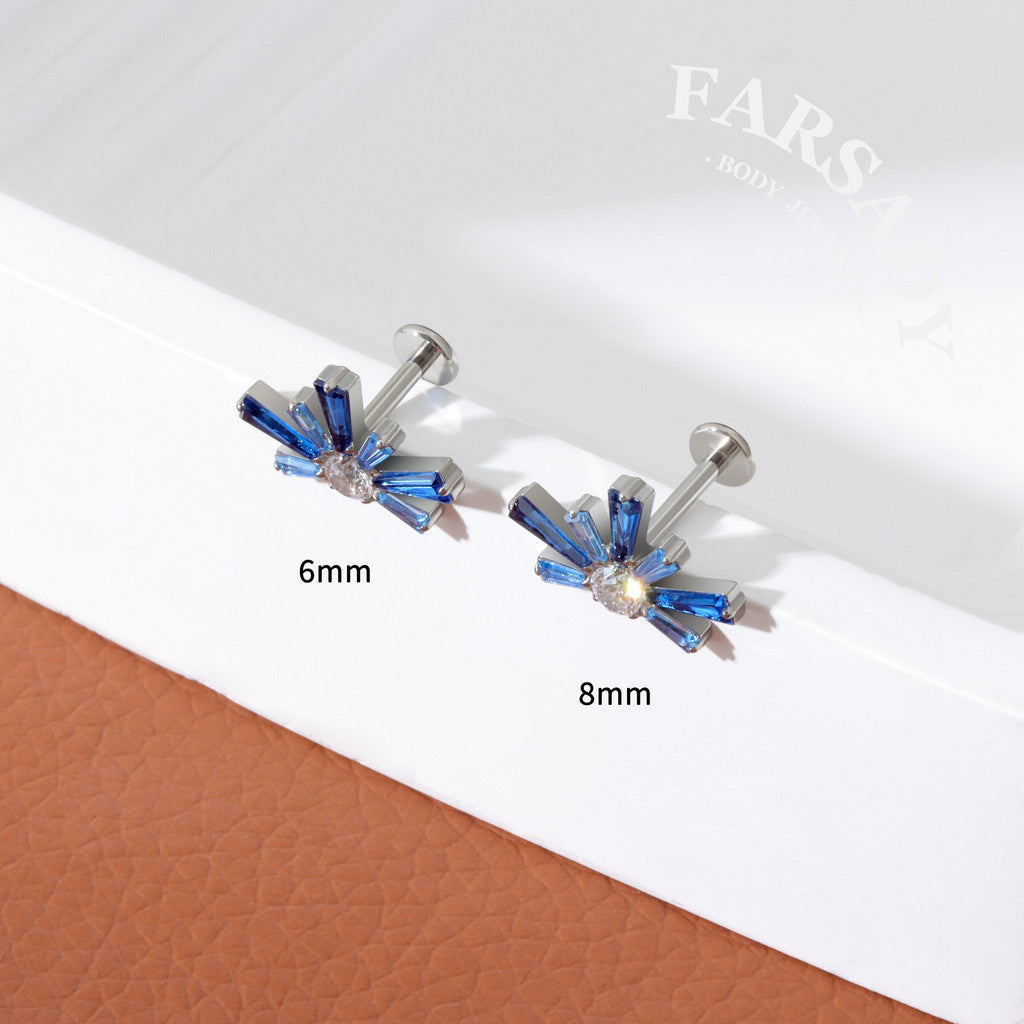 Sapphire Burst - F136 Titanium Internally Threaded Stud / Fits Cartilage Helix Tragus Lobe Piercing