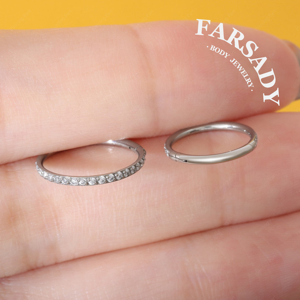 18G Titanium Hinged Nose Ring, 5A Synthetic CZ Fully Paved, Hypoallergenic Piercing Jewelry, Wedding Daily Wear, Helix Conch Ring 6/8/10/12mm