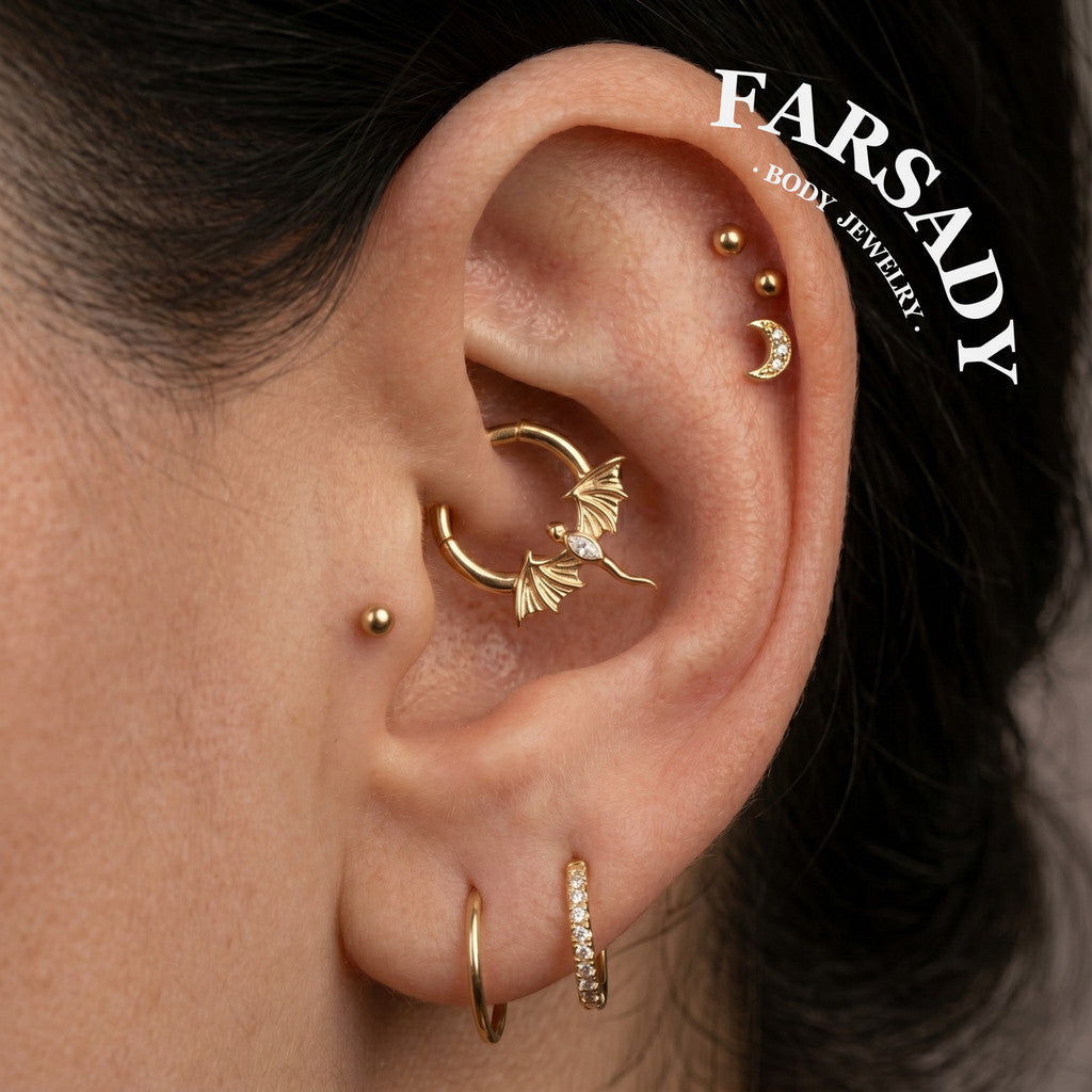Dusk Wyrm - Dragon Wing CZ Hinged Clicker Hoop / Fits 16G Septum Ring Helix Conch Daith Earring