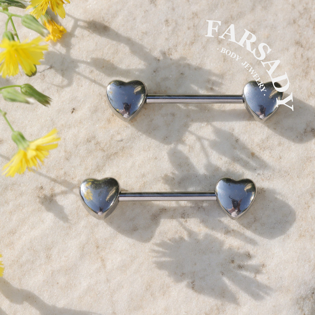 Double Heart - 2PCS Straight Barbell / Fits 16G Chest Piercing Nose Bridge