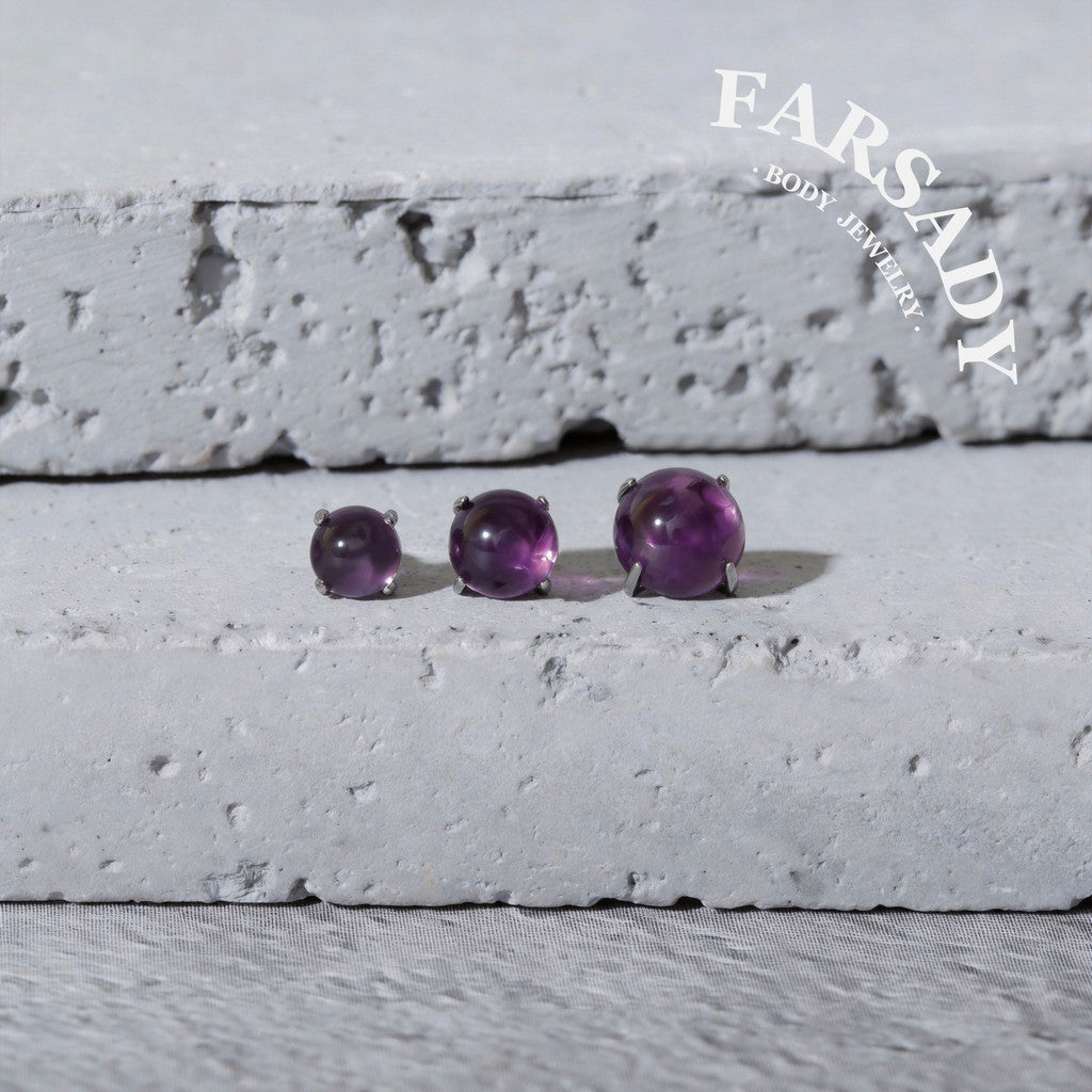 Amethyst Gradus - F136 Titanium Natural Amethyst Replacement Tops / Fits Threadless Ear Studs / Multi Size Tops for Helix Tragus Cartilage Piercing DIY Jewelry Parts