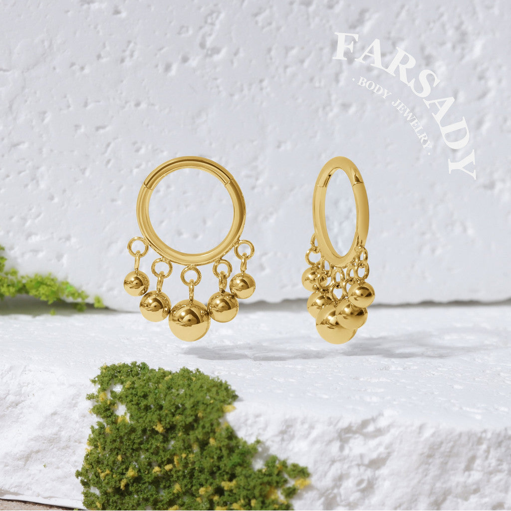 Chime Drop - Bead Dangle Hinged Clicker Hoop / Fits 16G Septum Ring Helix Conch Cartilage Earring