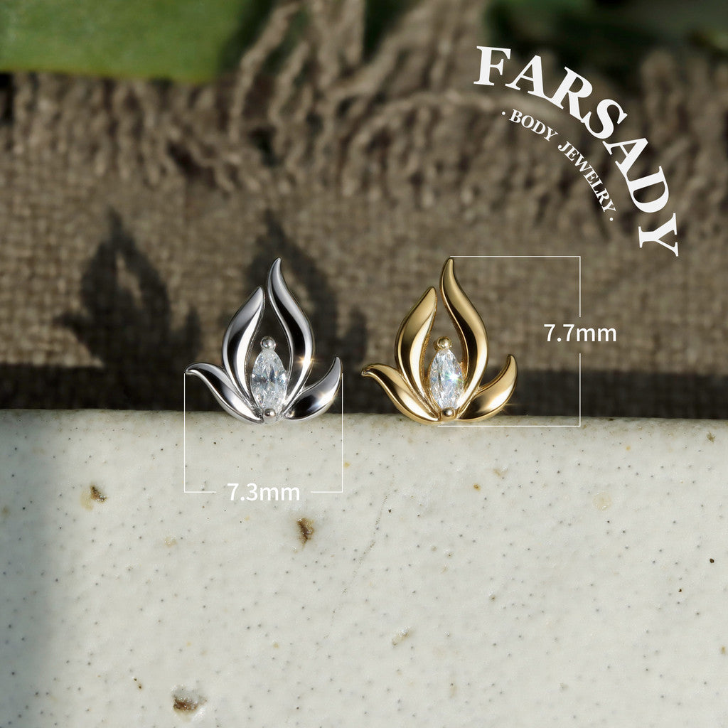 Mini Lotus Threadless Push In Helix Stud, Sterling Silver Cartilage Stud, Flat Back Titanium Post, Design Flower Tragus/ Lobe/ Lip Earring