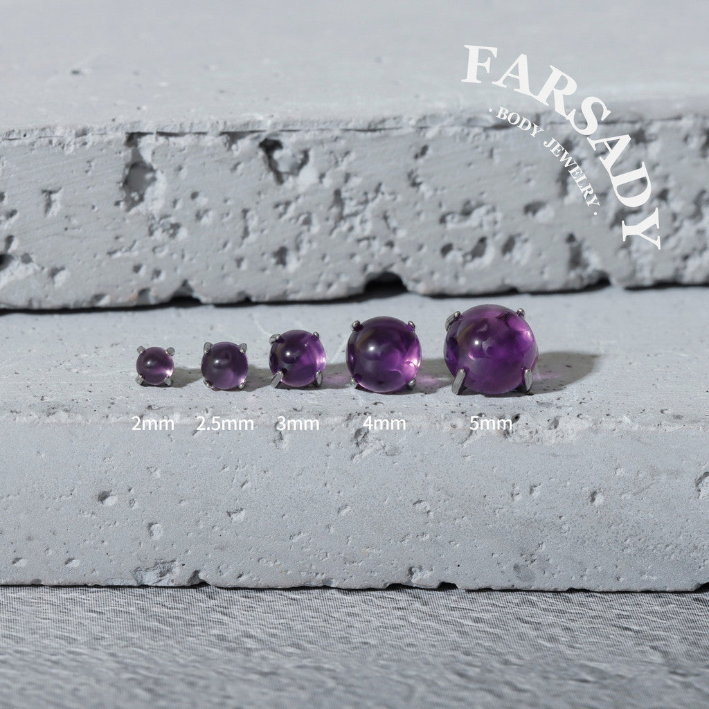 Gradient Amethyst - F136 Titanium Natural Amethyst Replacement Tops / Fits Internal Thread Ear Studs