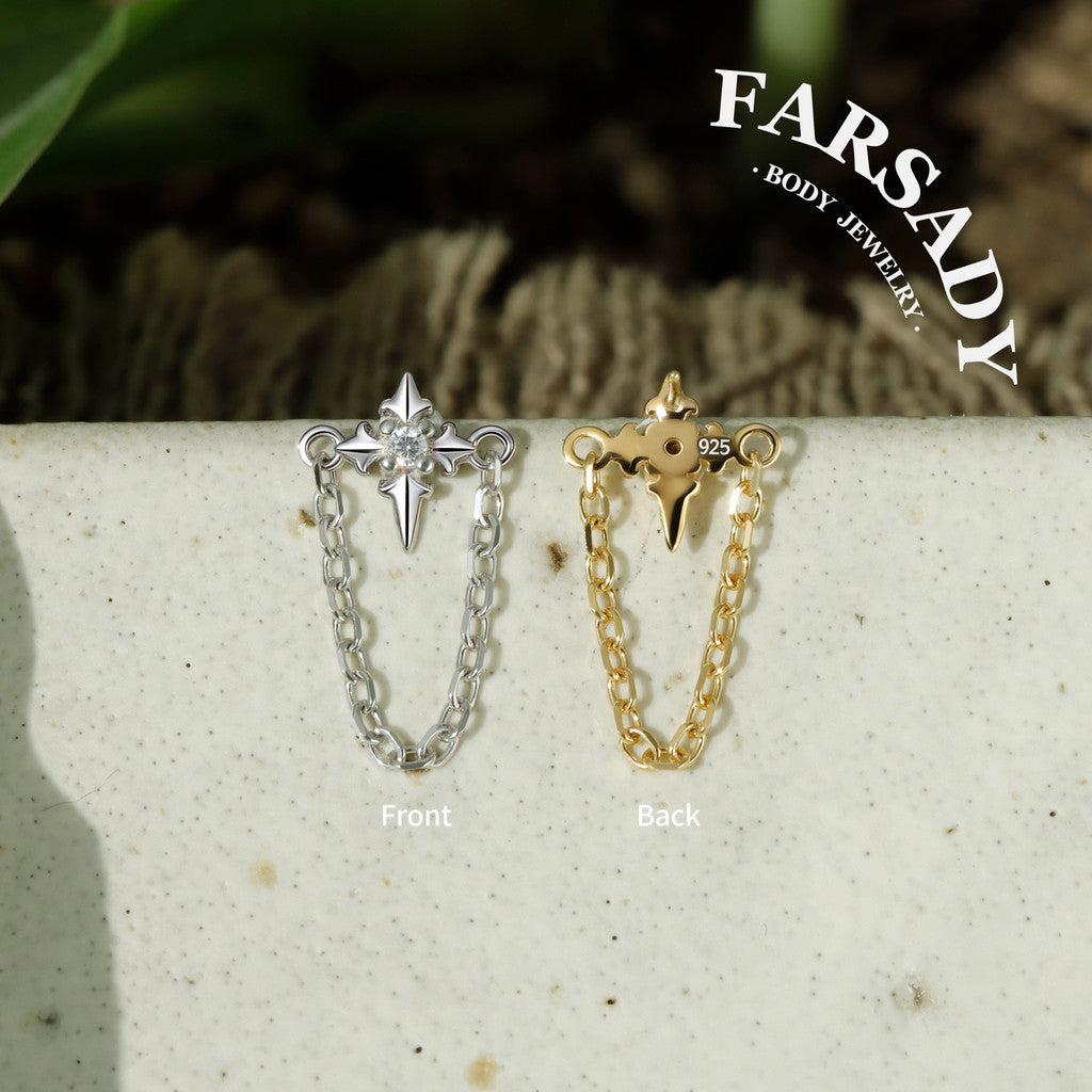 Chain Spire - 925 Silver Threadless Stud / Fits Cartilage Helix Tragus Lobe Nostril Piercing