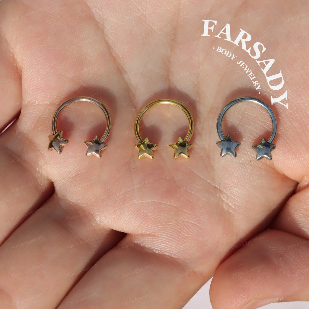 Twin Star - Curved Barbell Ring / Fits 16G Septum Ring Helix Conch Daith Earring