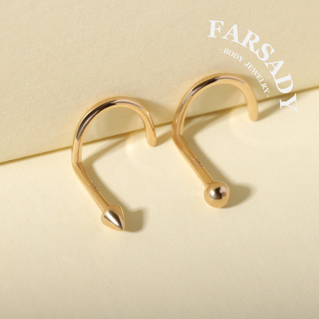 Minimal Spike & Ball - Solid 14K Gold Screw End Stud / Fit 20G Nostril Piercing
