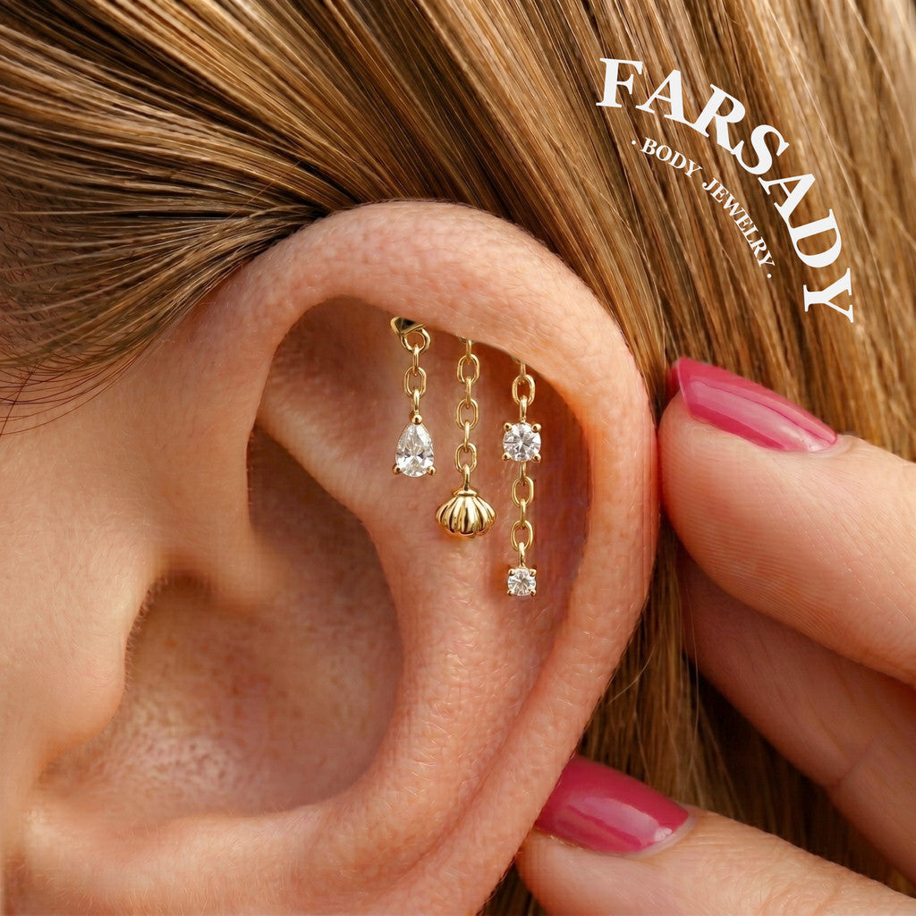 Shell Veil - 925 Silver Threadless Directional Stud / Fits Cartilage Helix Tragus Lobe Earring
