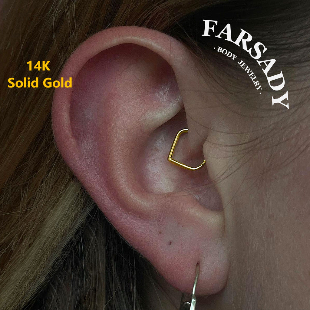 Golden Heartline - Solid 14K Gold Hinged Clicker Hoop / Fits 16G Septum Ring Helix Conch Cartilage Earring