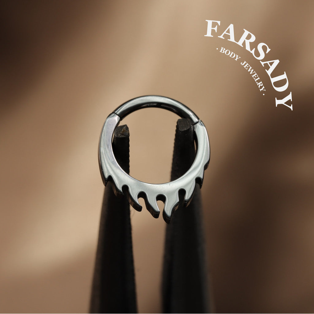 Flame Edge - F136 Titanium Hinged Clicker Hoop / Fits 16G Septum Ring Helix Conch Cartilage Earring