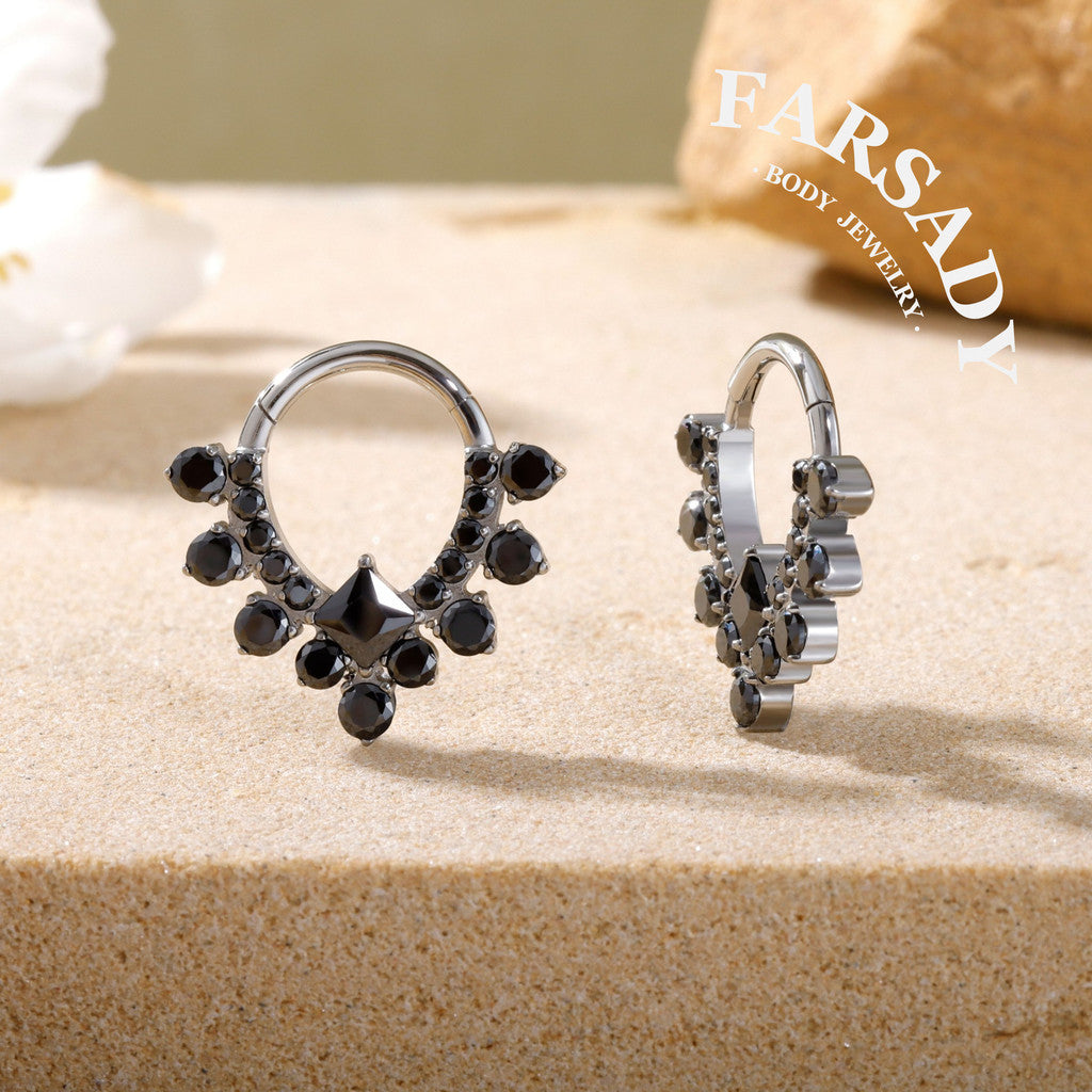Obsidian Veil - F136 Titanium Hinged Clicker Hoop / Fits 16G Septum Ring Helix Conch Cartilage Earring
